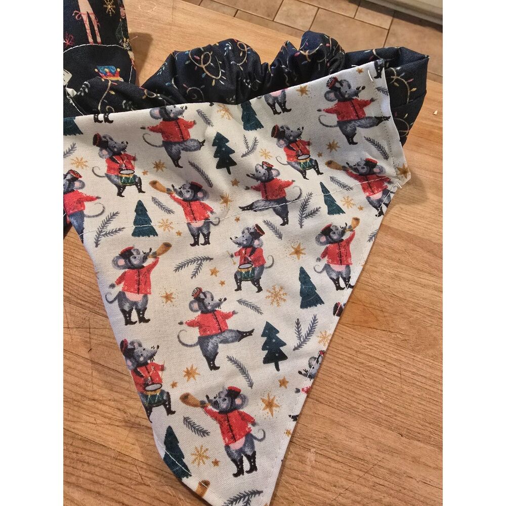 Christmas Holiday Scrunchie Bandana for Dogs Set of 5 Reversible Hand Sewn SZ M